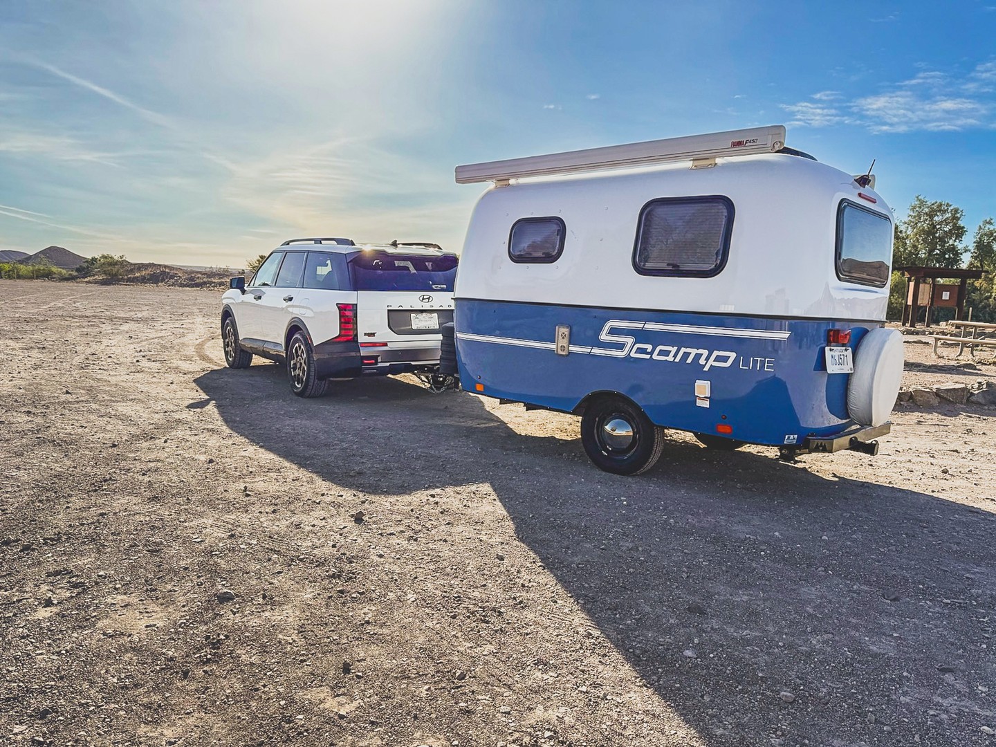 Jim S. took things to the next level with this custom double awning setup 
More shade, more space, more time outside—what do you think of this setup?
----
Want an extra awning added to your Scamp? Give us a call at 800-346-4962!